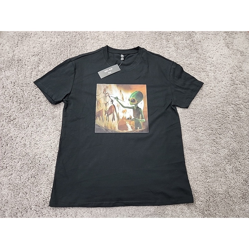 PFR New York T Shirt Mens XL Black Short Sleeve Alien Cave Painting Art NWT